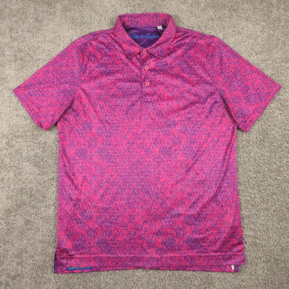 Robert Graham Polo Shirt Mens Large Purple Geometric Classic Golf Performance
